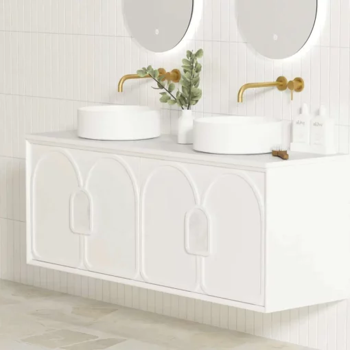 Laguna 1500mm Matt White Wall Hung Vanity Cabinet 4 bathroom tiles
