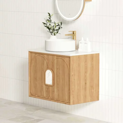 Laguna 900mm Natural Oak Wall Hung Vanity Cabinet 6 bathroom tiles