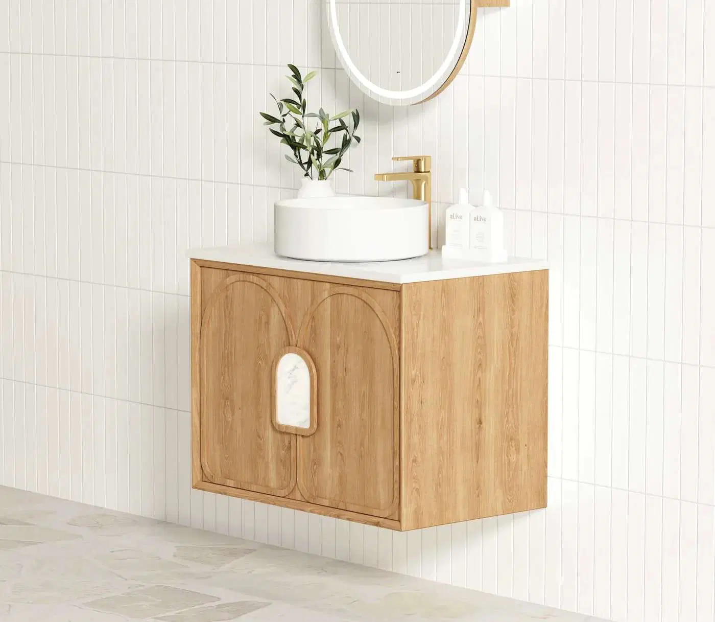 Laguna 900mm Natural Oak Wall Hung Vanity Cabinet 2 Laguna 900mm Natural Oak Wall Hung Vanity Cabinet - Image 2