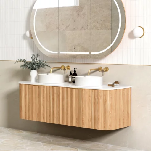 Bondi 1500mm Woodland Oak Fluted Curve Vanity 6 bathroom tiles