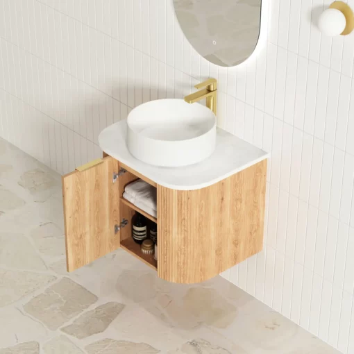Bondi 600mm Woodland Oak Fluted Curve Vanity 5 bathroom tiles