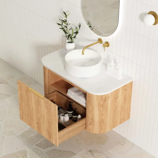 Bondi 1200mm Woodland Oak Fluted Curve Vanity 6 bathroom tiles