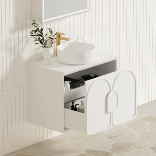 Laguna 750mm Matt White Wall Hung Vanity Cabinet 6 bathroom tiles