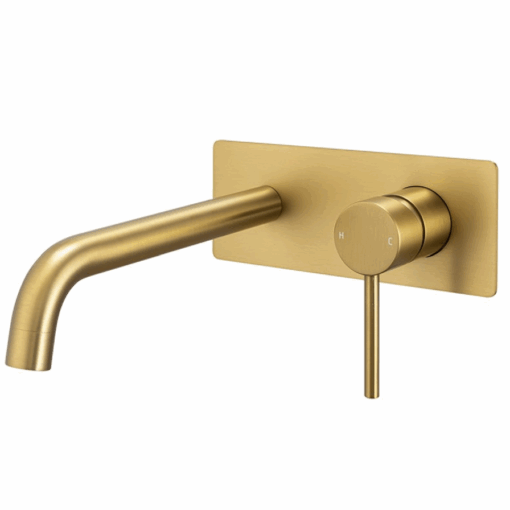 LCP Brushed Brass Wall Mixer With Round Spout