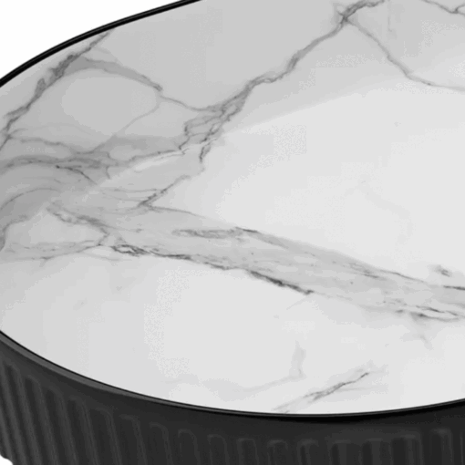 Kensington Oval 560x350x120 Matt Black & White Carrara Basin 4 bathroom tiles