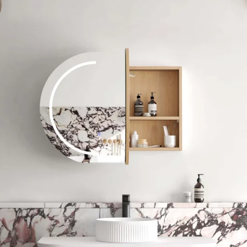 LED Bondi Shaving Cabinet 900x600 Natural Oak 7 bathroom tiles