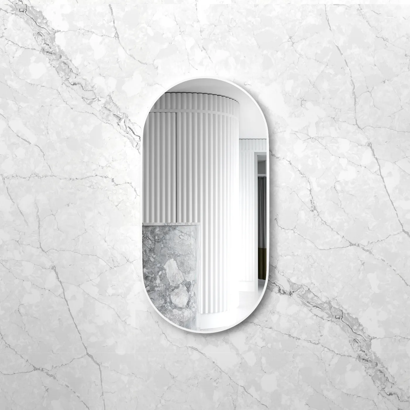 Noosa Oval 1200x600 White Metal Frame Mirror 2 Noosa Oval 1200x600 White Metal Frame Mirror - Image 2