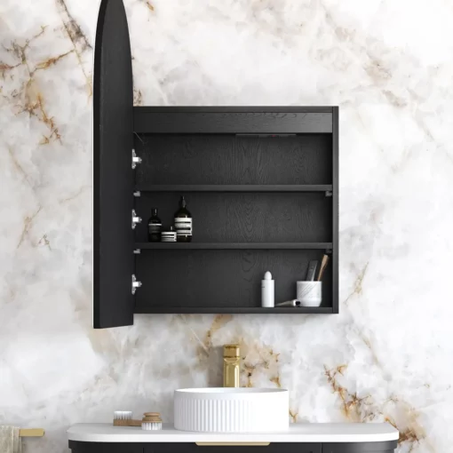 LED Archie Shaving Cabinet 900x600x150 Black Oak (Premium Addition) 7 bathroom tiles