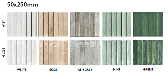 Monte Green Gloss Tile 50x250 12 bathroom tiles