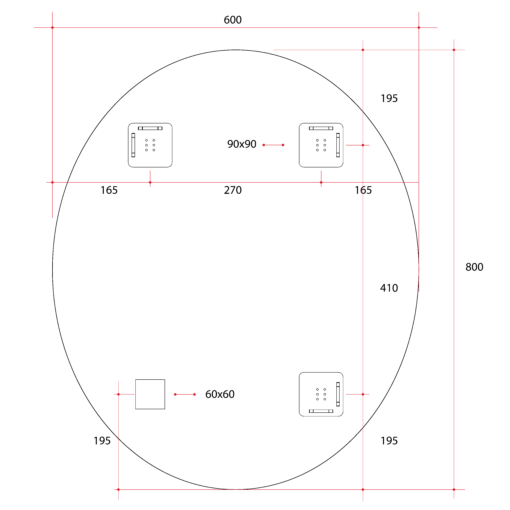 Oval Polished Edge Mirror Hanger Installation
- Without / With Demister - 600x800 / 900x750 6 bathroom tiles