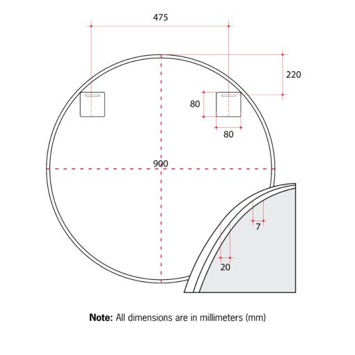 Round Framed Mirror Without / With Demister - 600 / 900 (Gold, White, Black ) 6 bathroom tiles