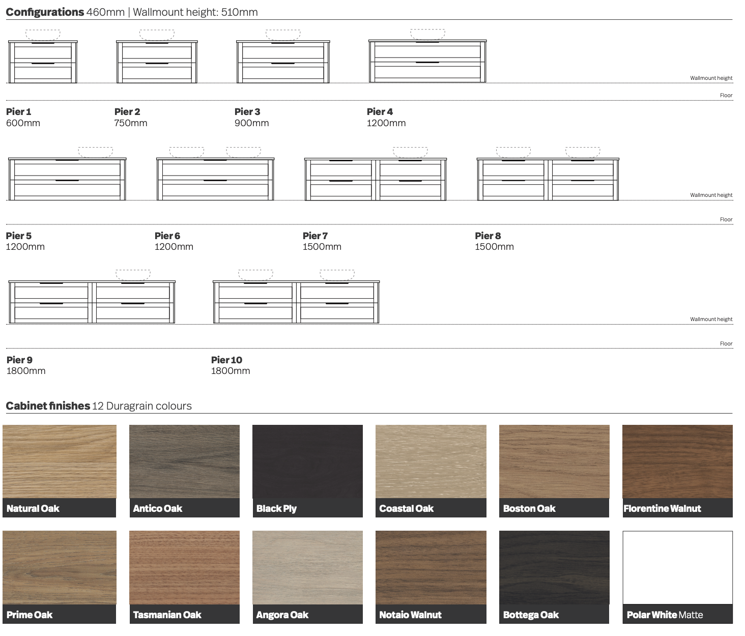 Pier Vanity 600mm ~ 1800mm 13 bathroom tiles