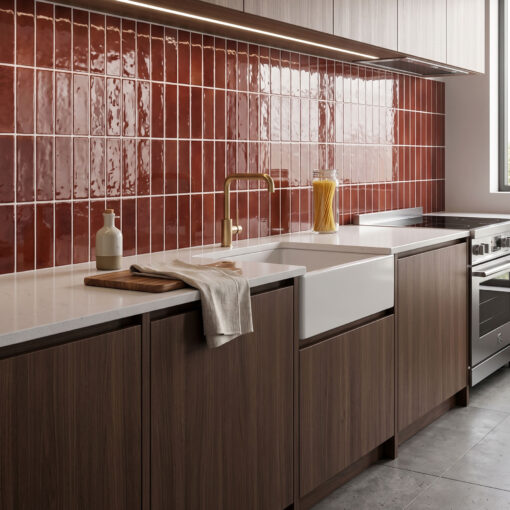 Alternative view of Tone Cherry Subway Gloss Tile 52x160mmx10mm